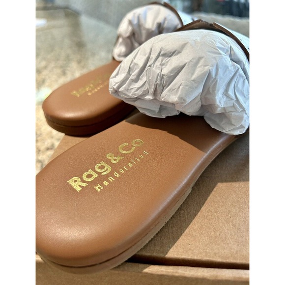 Rag & Co Sandal IVANKA Tan Brown Slide Leather Size 9 New In Box W/ Dust Bag - Picture 8 of 14